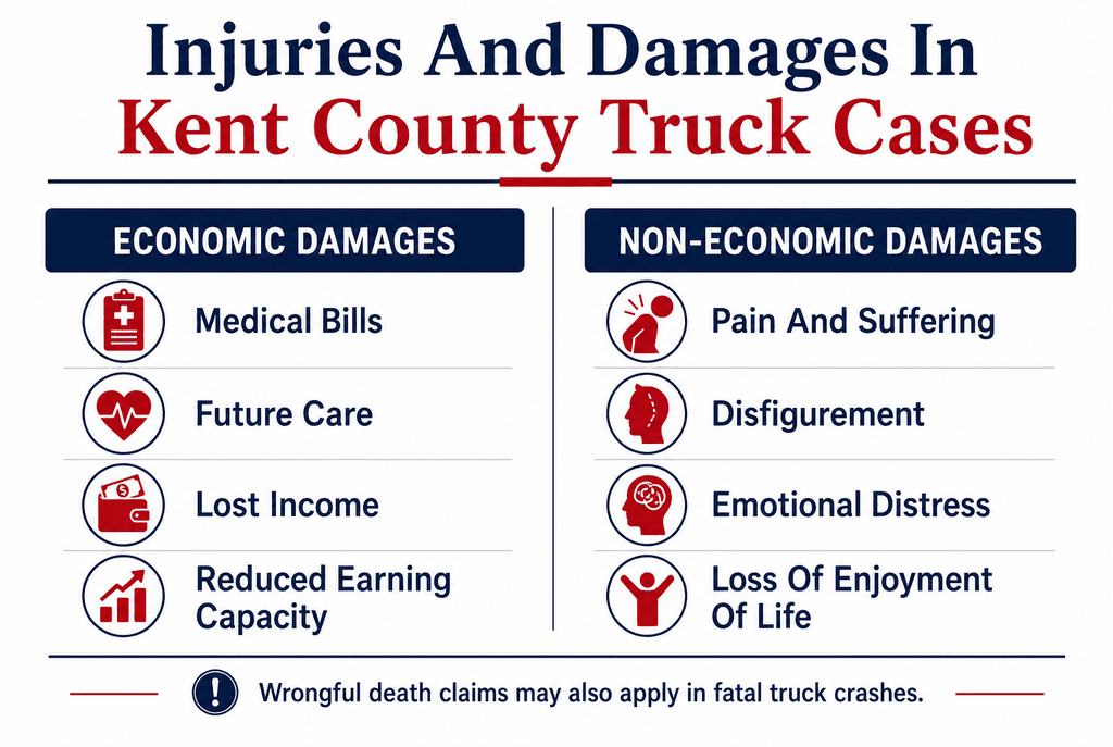 Injuries and Damages in Kent County Truck Cases