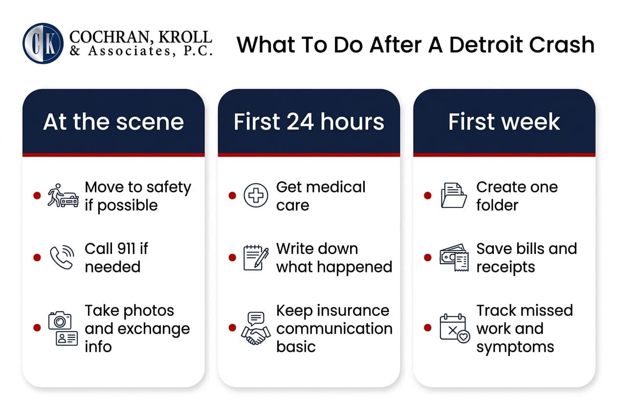 What should you do right after a car accident in Detroit?