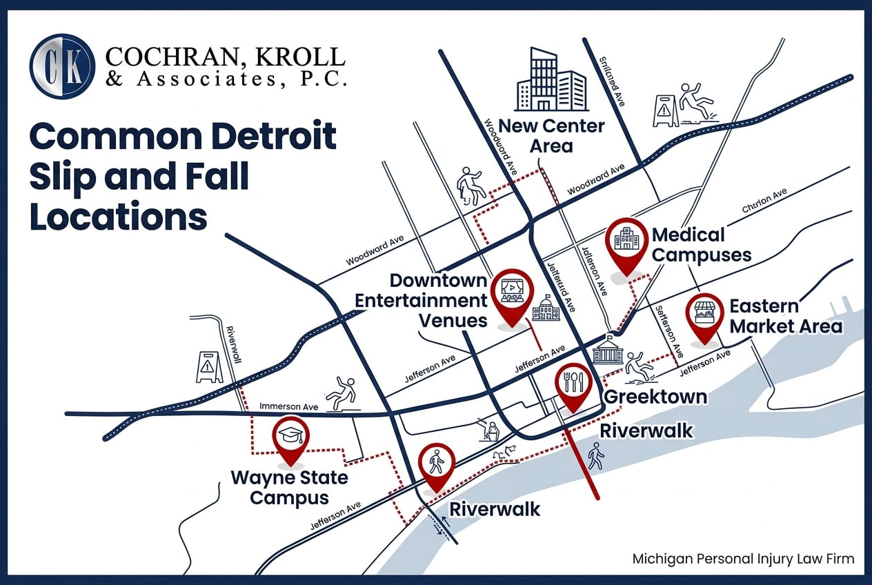 common detroit slip and fall locations map