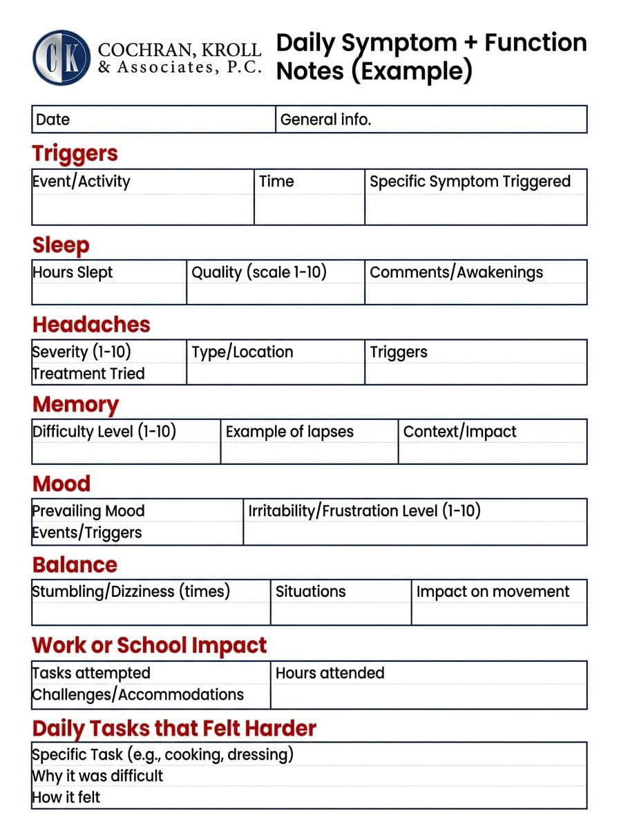 How do you document symptoms and day-to-day changes?