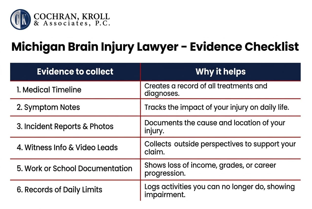 michigan brain injury lawyer - evidence checklist